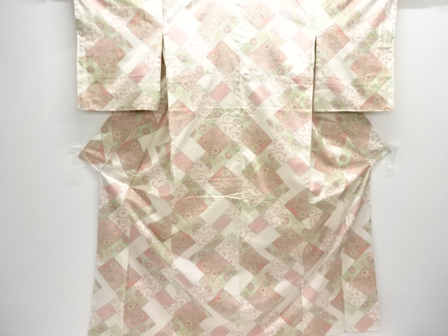 JAPANESE KIMONO / TSUMUGI / WOVEN FLOWER ARABESQUE